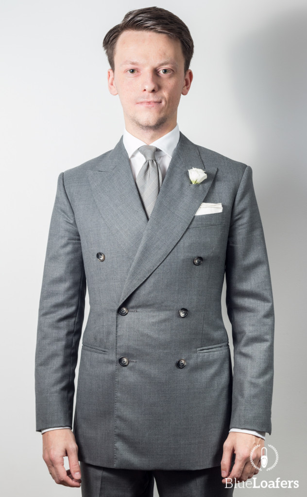 grey double breasted suit