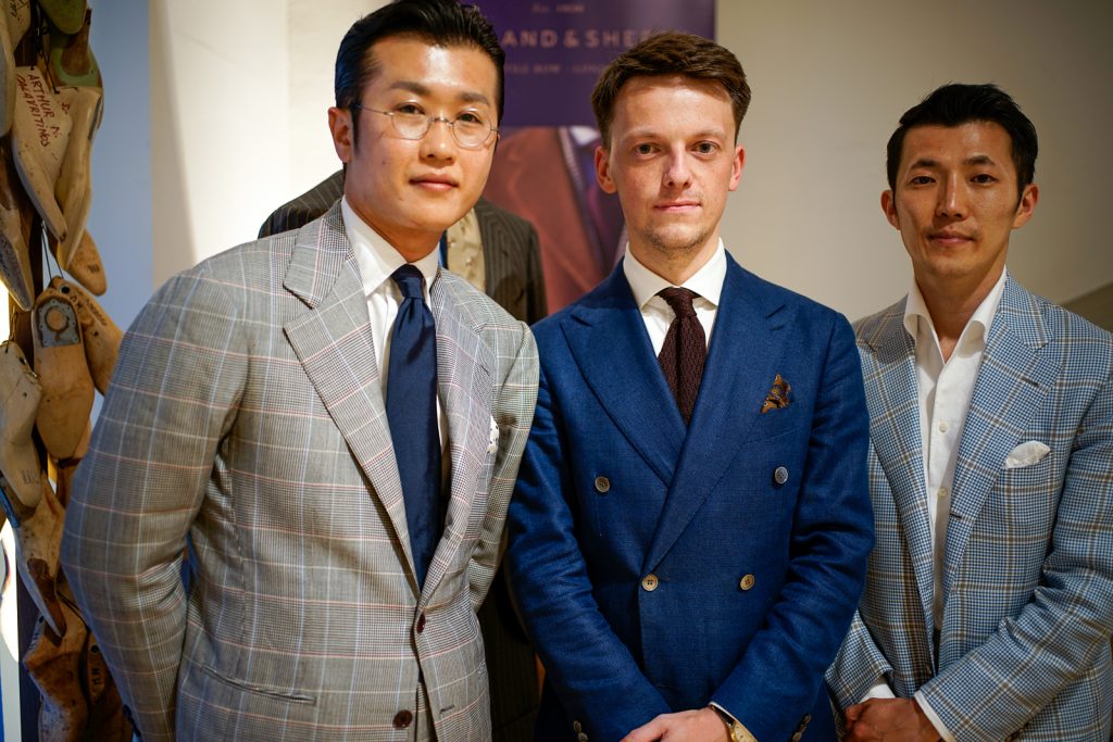 Me and my tailors: Chad and Changjin of B&Tailor. Changjin is wearing amazing light blue sportcoat and one-piece collar white shirt